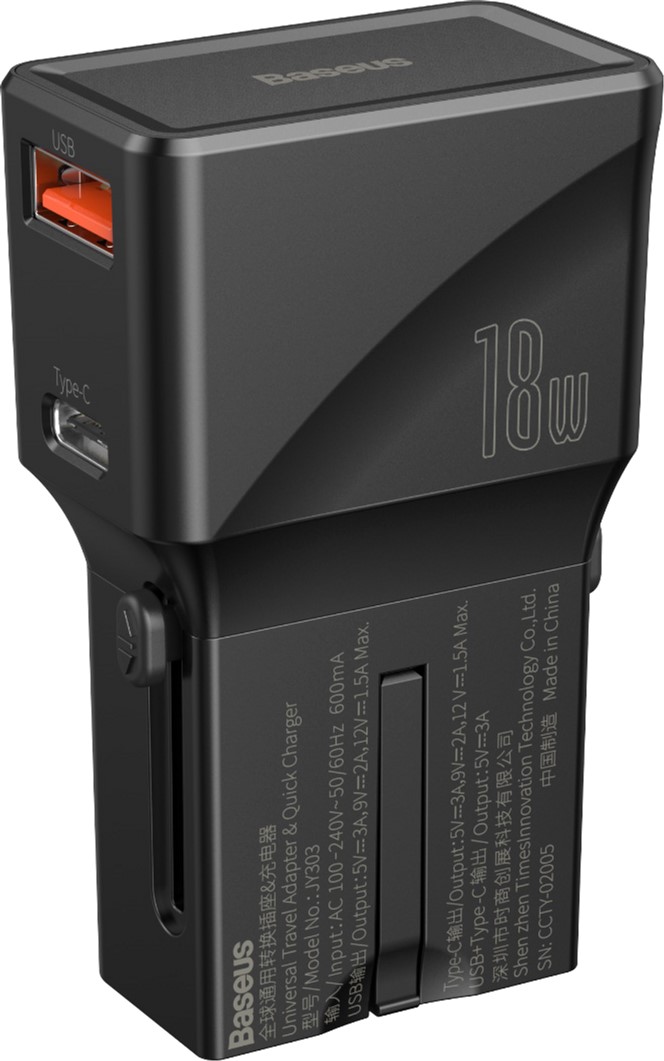 

Зарядное устройство Baseus Universal Conversion Plug PPS Charger 18W (1 Type-C + 1 USB) (CCTY-01)