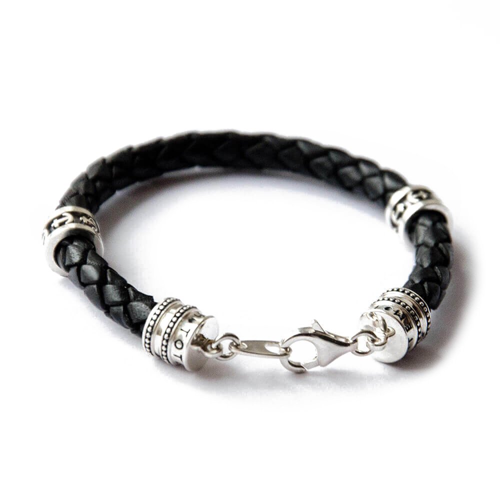 

Кожаный браслет Symbols (якорь) с серебряными вставками t50-01 Оникс