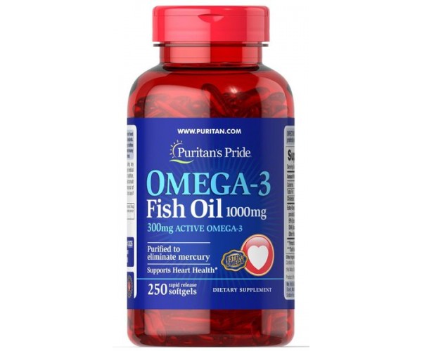 

Омега-3 риб'ячий жир Omega-3 Fish Oil Puritan's Pride 1000 мг 300 мг активного 250 капсул (PP234)