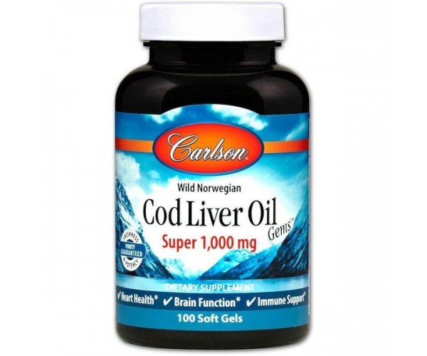 

Риб'ячий жир з печінки тріски Cod Liver Oil Gems Carlson Labs 1000 мг 100 капсул (CAR096)