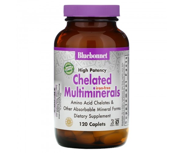 

Мультиминералы без заліза Chelated Multiminerals Bluebonnet Nutrition 120 каплет (BB100)