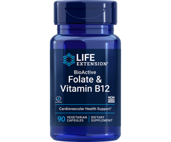 

Вітамін В9 Фолієва кислота і В12 Folate & Vitamin B12 Life Extension 90 капсул (LE035)