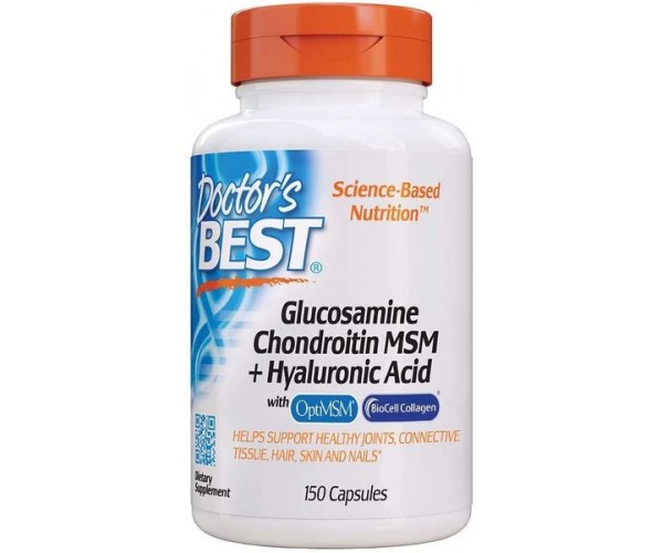

Глюкозамін хонроітин + гіалуріонова кислота сульфат Glucosamine Chondroitin MSM + Hyaluronic Acid Doctor's Best 150 капсул (DB070)