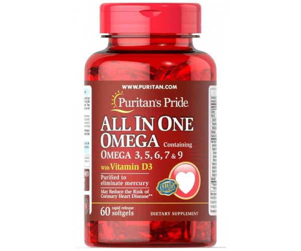 

Омега 3-5-6-7-9 і вітамін D3 All in One Omega 3-5-6-7-9 with Vitamin D3 Puritan's Pride 60 капсул (PP228)