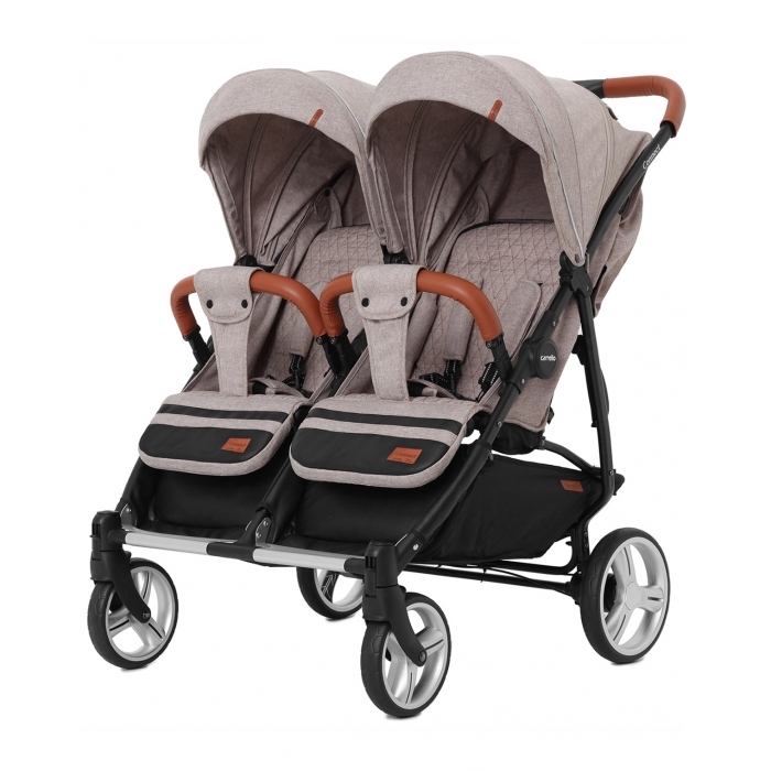 

Прогулочная коляска для двойни с переноской и дождевиком Carrello Connect New Len Cotton Beige (CRL-5502/1)
