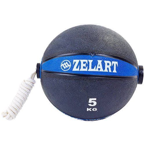 

Мяч медицинский медбол с веревкой FI-5709 Zelart 5кг Черно-синий (56363048)
