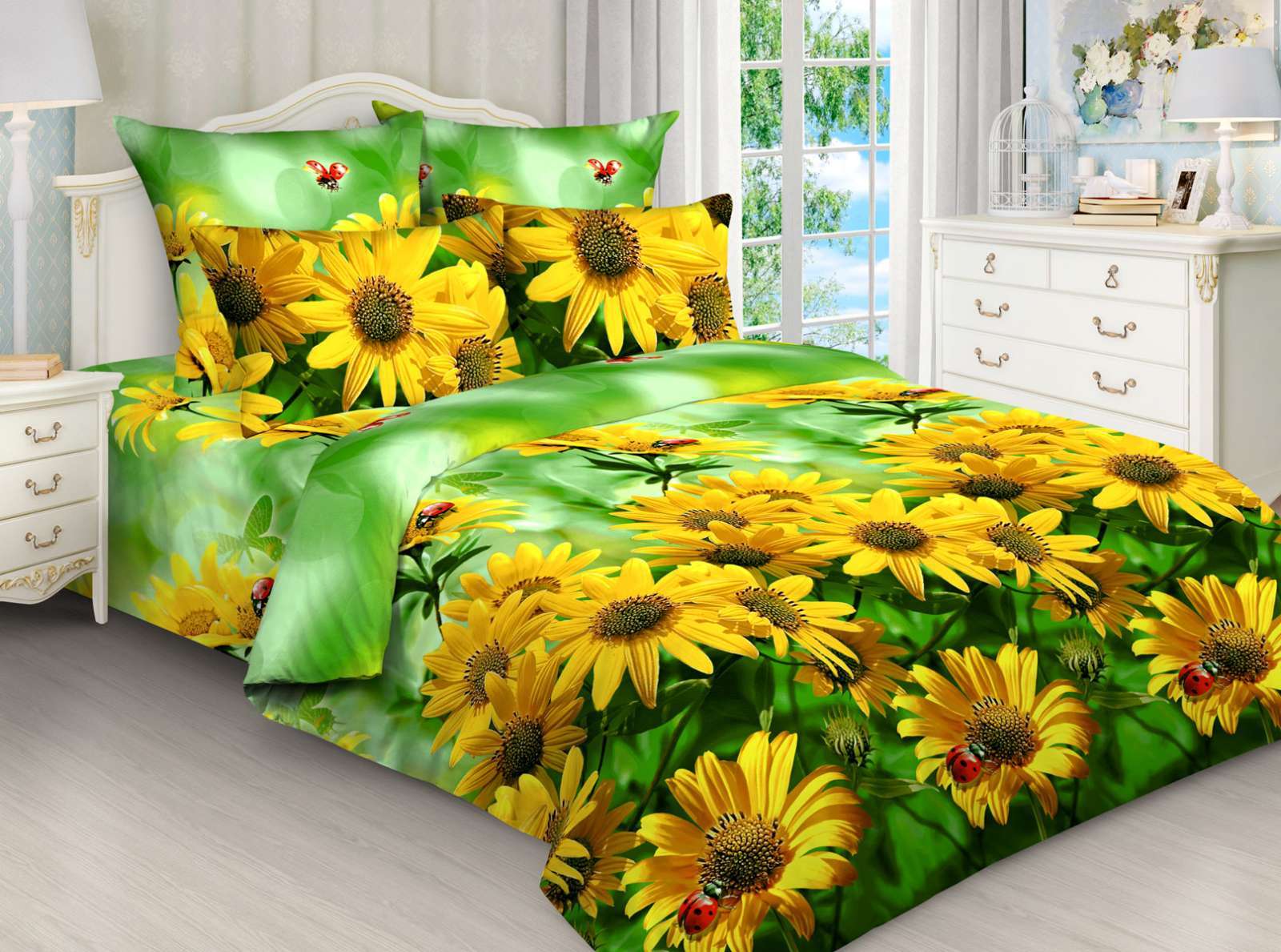 

Комплект постельного белья Желтые ромашки 3D CottonTwill Бязь 220х240 см Евро (РБ015-4)
