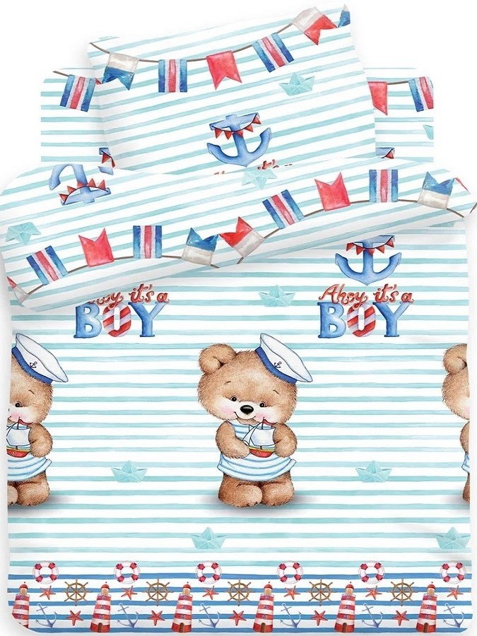 

Комплект постельного белья Мишка морячок CottonTwill 1.5-спальное 150х220 см Поплин (ДПР016-3)
