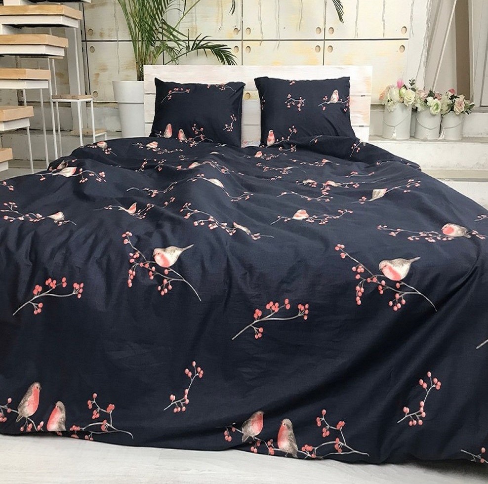 

Комплект постельного белья Снегири на ветке CottonTwill Сатин Premium 220х240 см Евро (SP059-5)