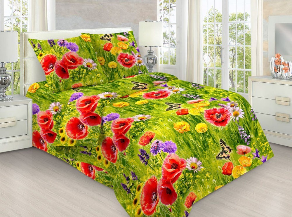 

Комплект постельного белья Полевой букет 3D CottonTwill 1-спальный 150х220 см Бязь (ДРБ035-2)