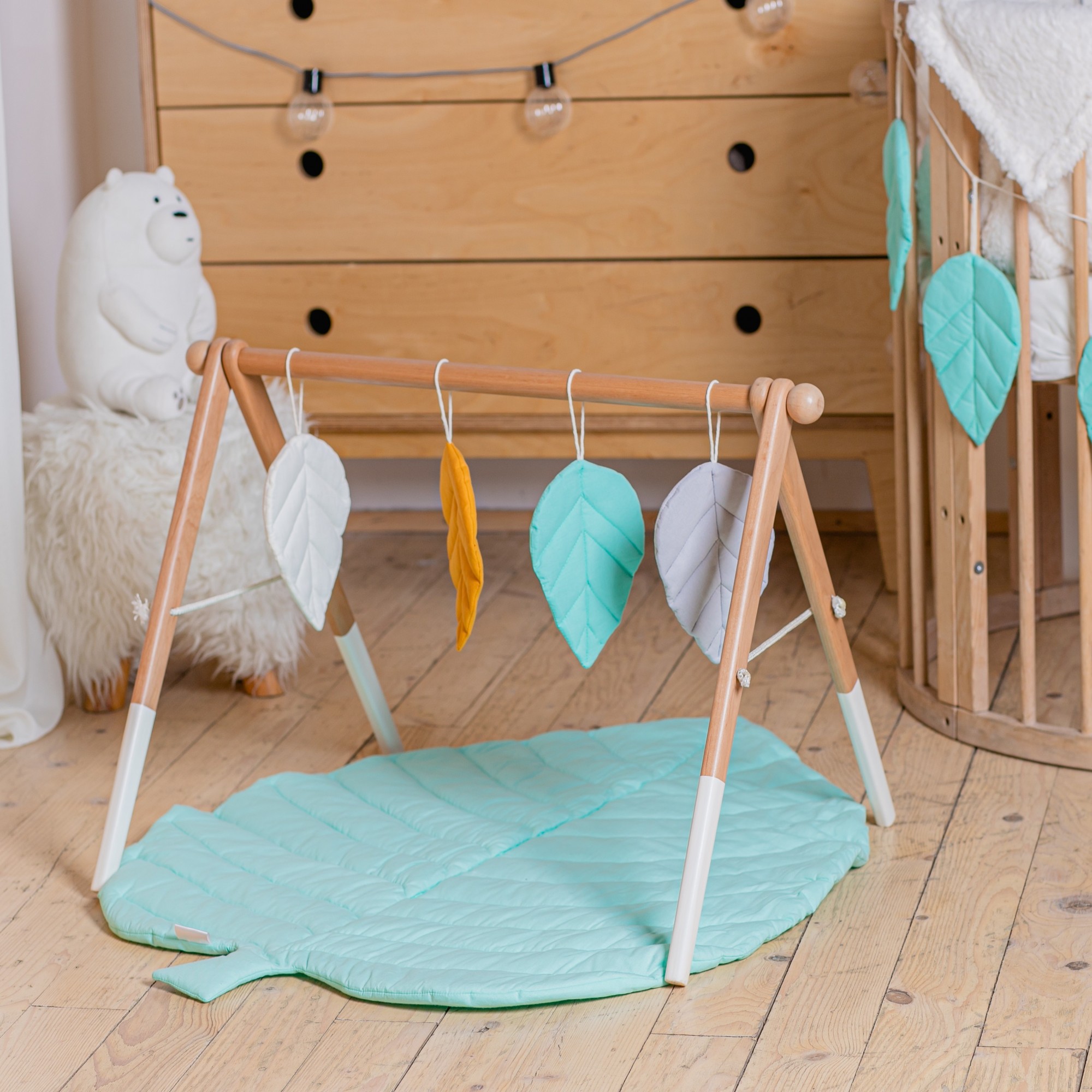

Развивающий комплекс MammyDo Baby Play Gym мятного цвета с ковриком-листиком