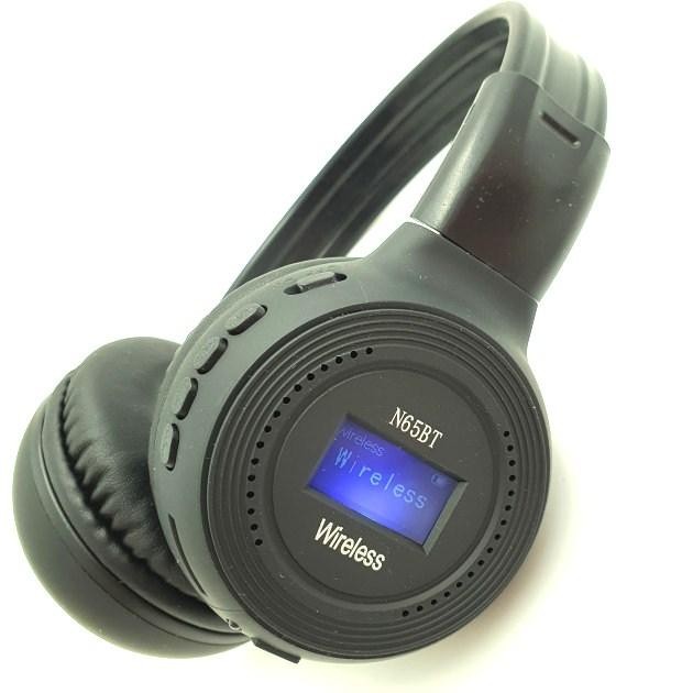 

Беспроводные наушники аккумуляторные гарнитура с LED MP3 плеером и радио UKC N65BT черные