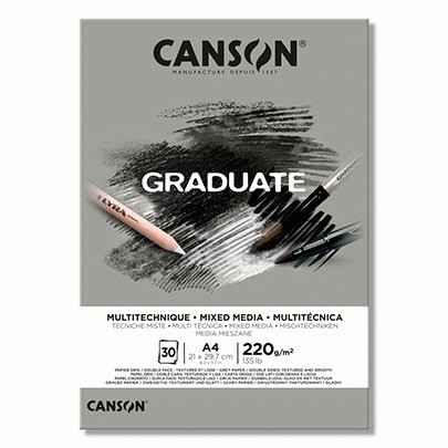 

Блок бумаги для миксованных техник Canson Graduate Mix Media Grey, 220 гр, А4, 30листов