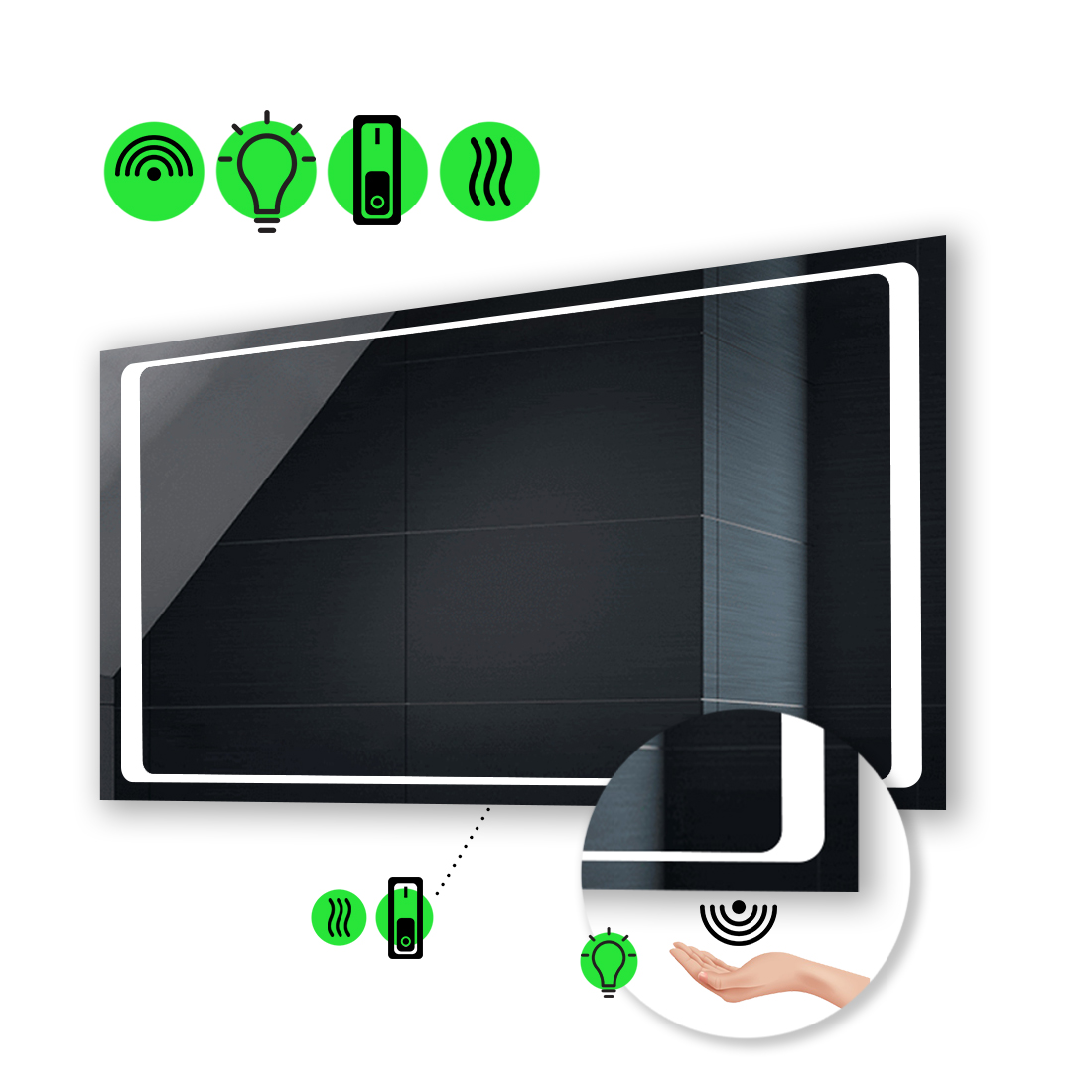 

Зеркало Emma с Led-подсветкой, ИК включателем, с подогревом с механическим выключателем 110x70 см