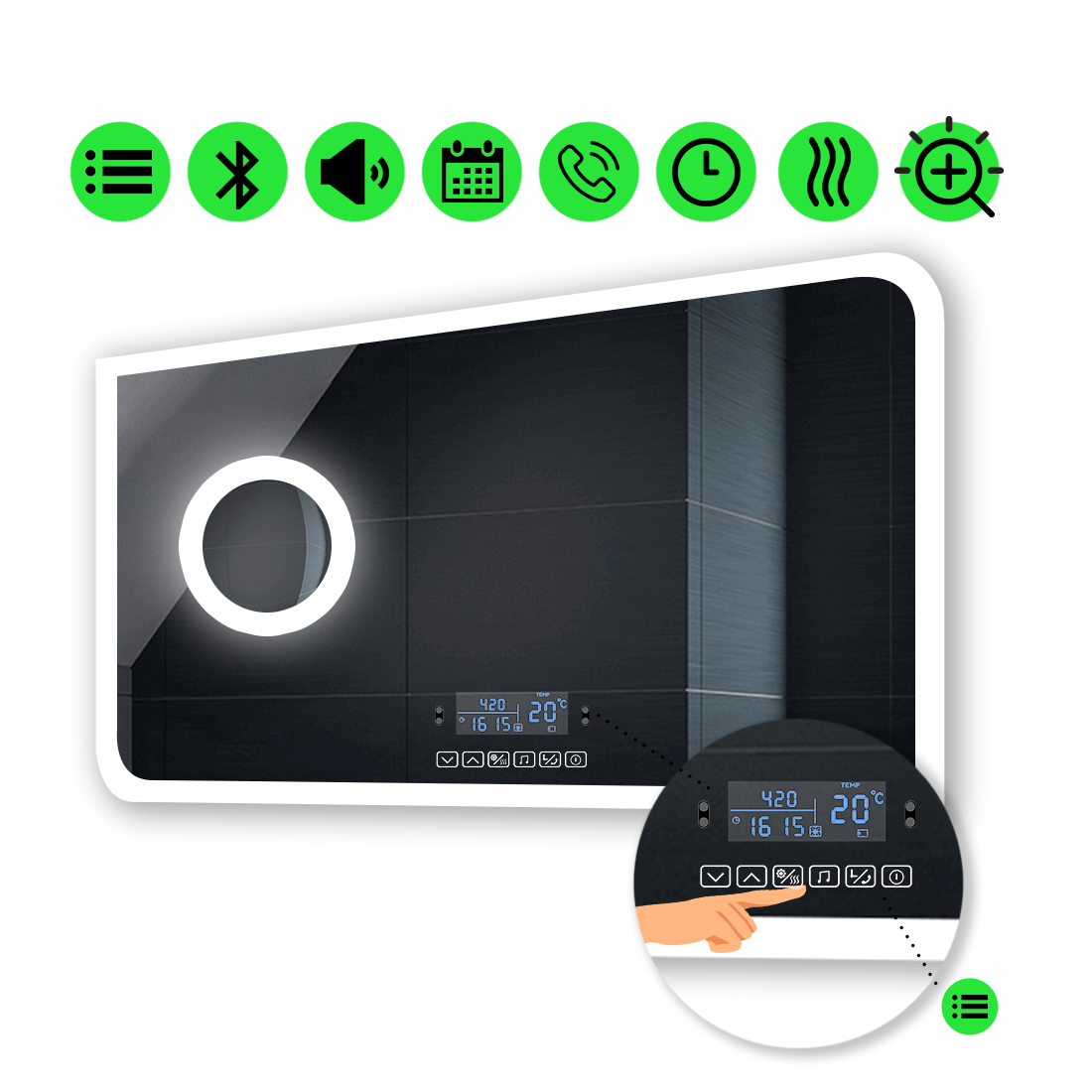 

Зеркало Kruka с Led-подсветкой, мультиблоком, линзой с подсветкою и подогревом 90x80 см