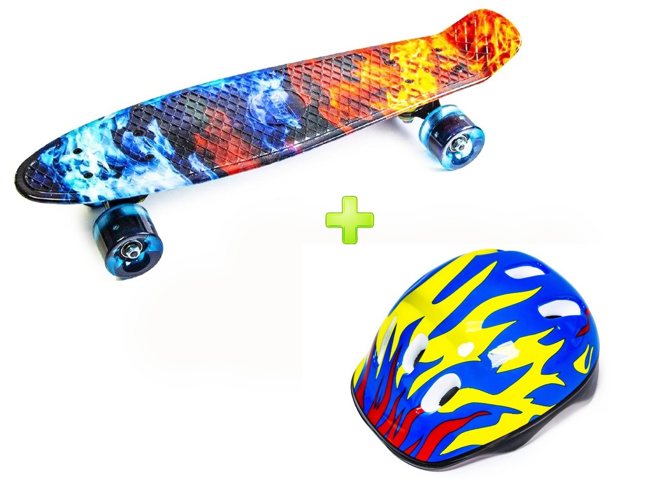 

Пенни Борд Scale Sports Fire and Ice синий цвет со шлемом светящиеся колеса