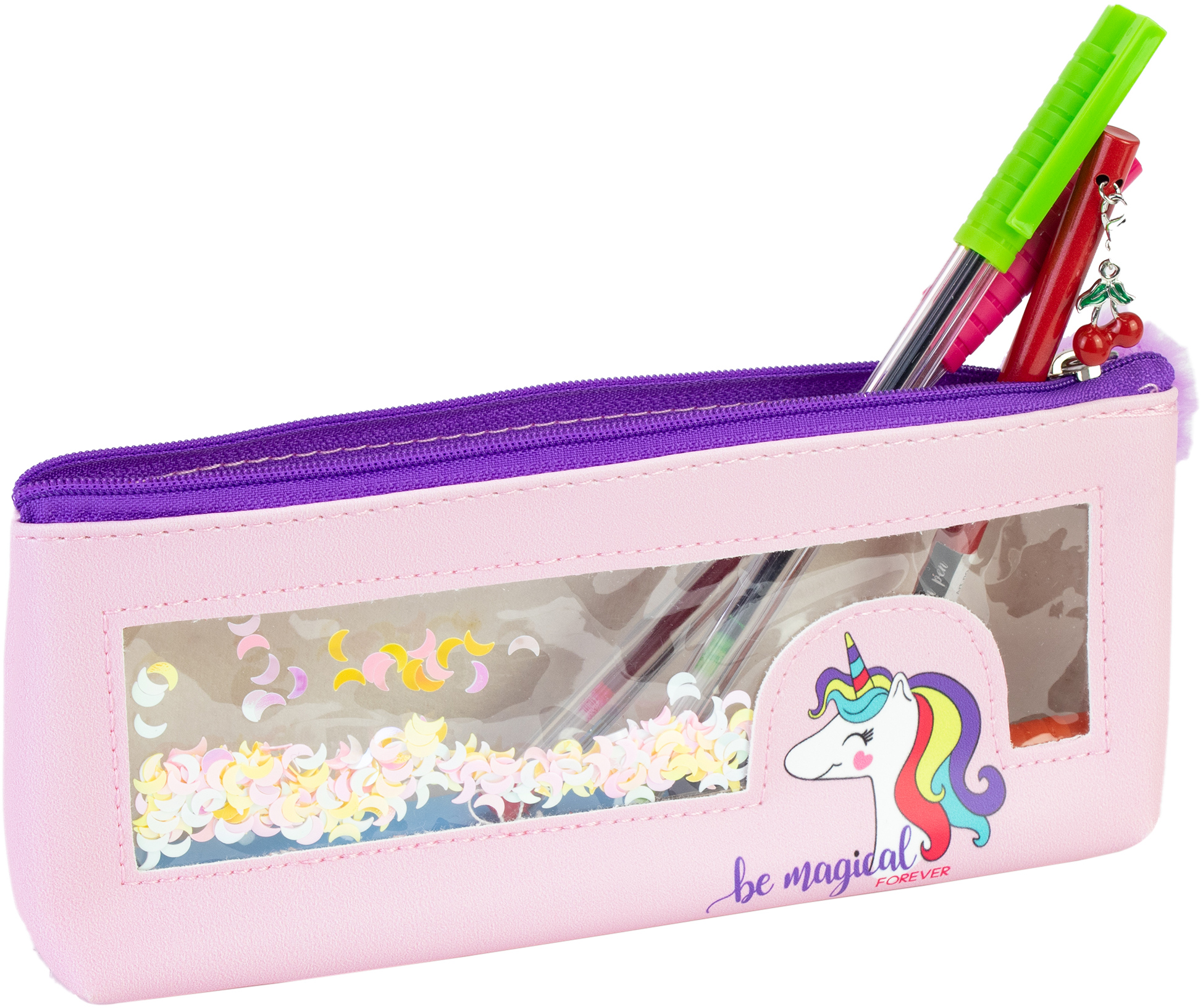 

Пенал Cool For School с окошком конфетти и помпоном 1 отделение розовый (CF87019)