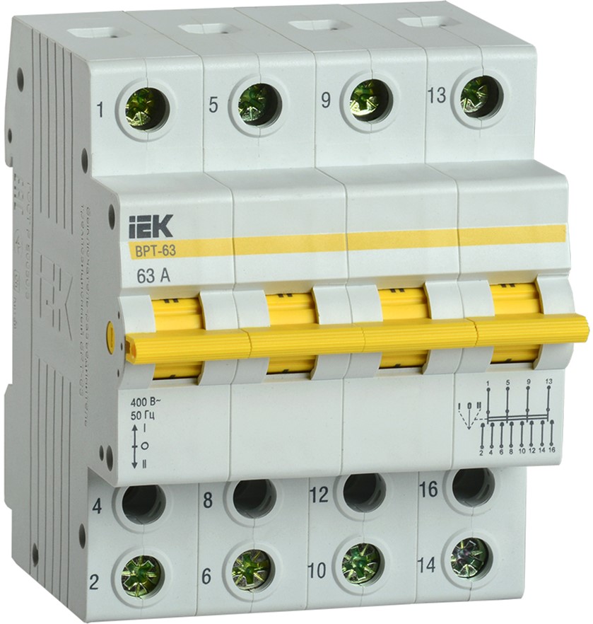 

Вимикач-роз'єднувач IEK трипозиційний ВРТ-63 4P 63А (MPR10-4-063)