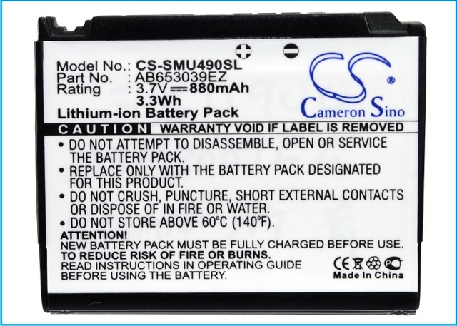 

Аккумулятор Cameron Sino 880mAh AB653039EZ,AB653039EZBSTD Samsung U800,U808,U900,U900v,U908 (под заказ)