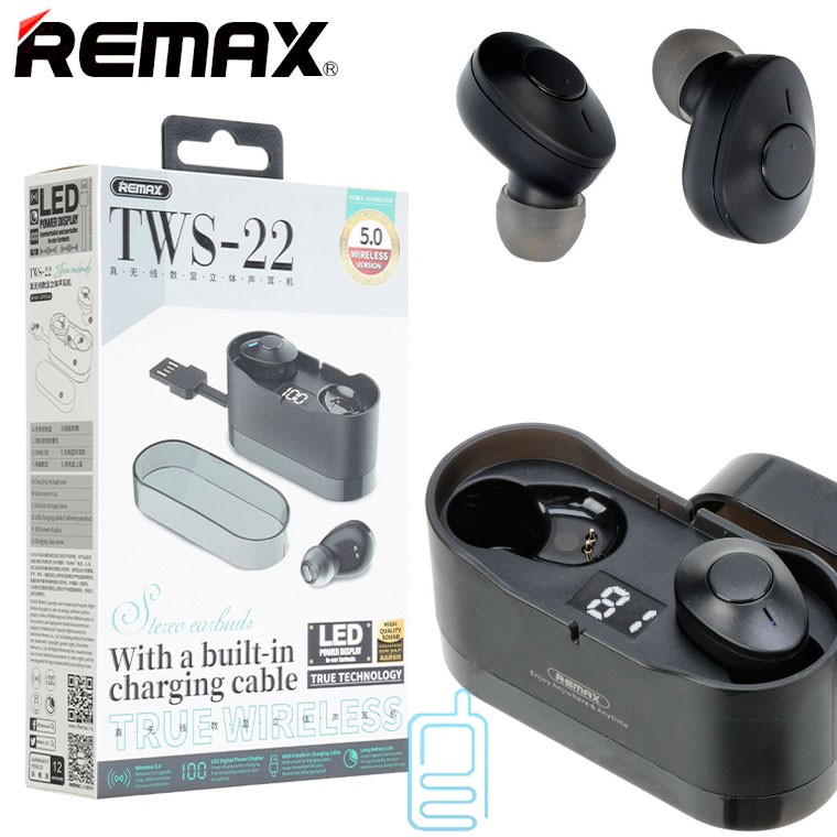 

Bluetooth наушники с микрофоном Remax TWS-22 черные