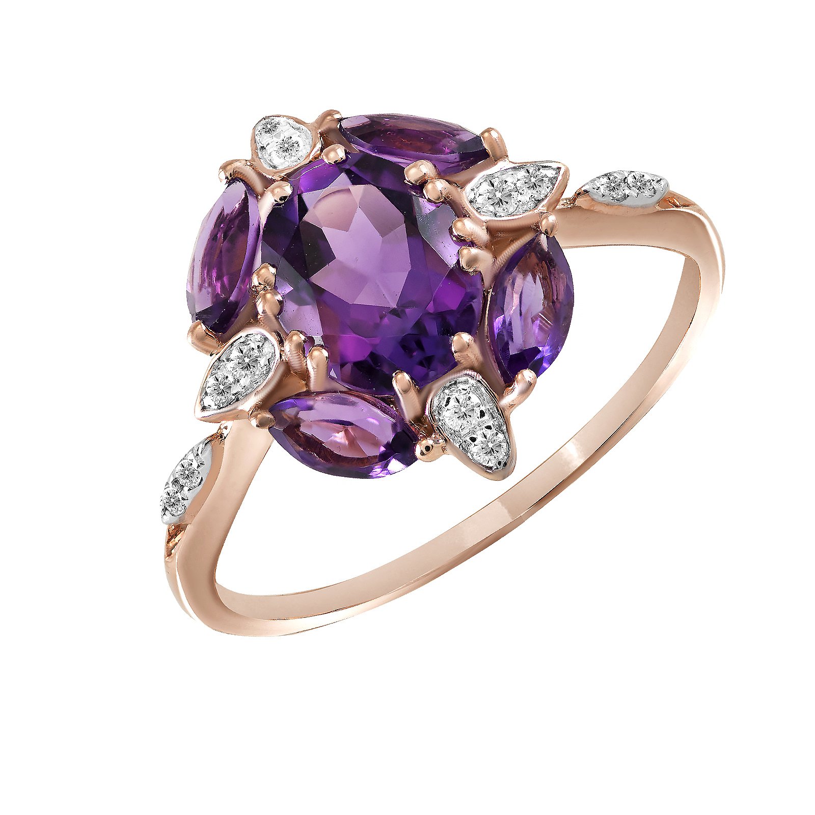 

Кольцо из красного золота с аметистами и бриллиантами 817324, размер 16.5