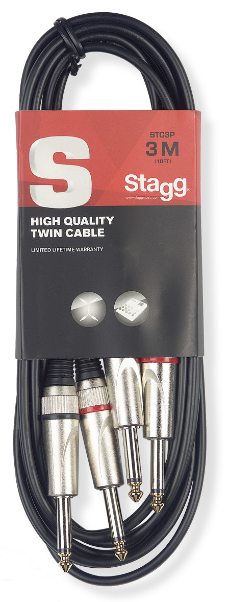 

Кабель коммутационный 2хJack 6,3 -2хJack 6,3 3 м Stagg STC3P