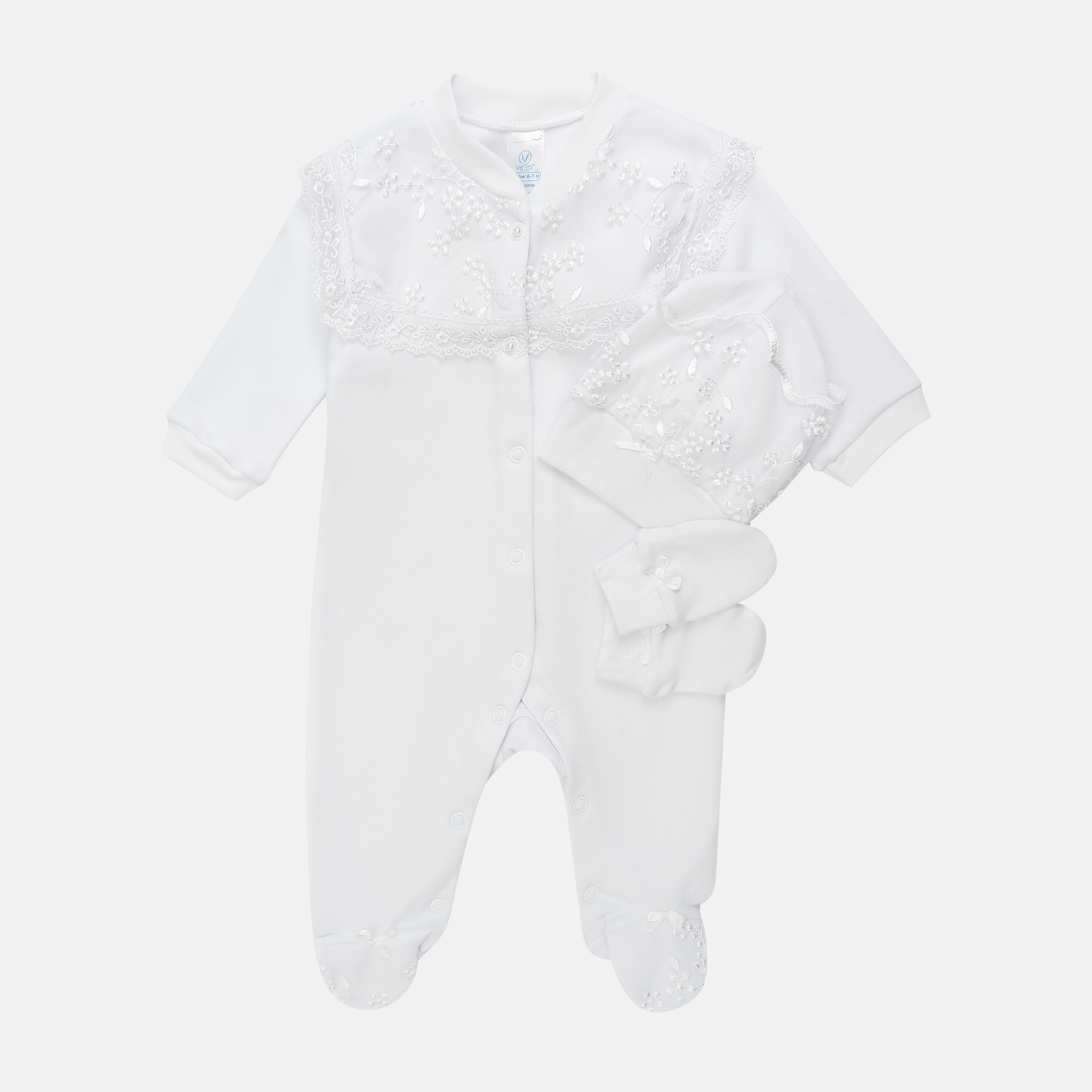 

Комплект (шапочка + царапки + человечек) Baby Veres Lace white 110-3.52-22 56 см Белый