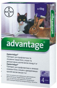 

Advantage 80 средство от блох для кошек и кроликов от 4 кг, 4 шт в упаковке