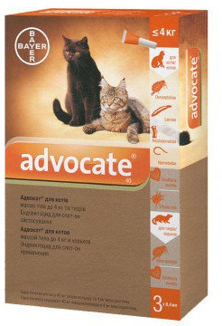 

ADVOCATE комплексное средство от паразитов для кошек до 4 кг, 3 шт в упаковке