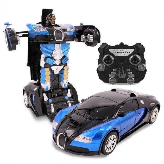 

Трансформер машинка WOW Bugatti Robot Car Автобот с пультом радиоуправляемая модель 1:18 Синия