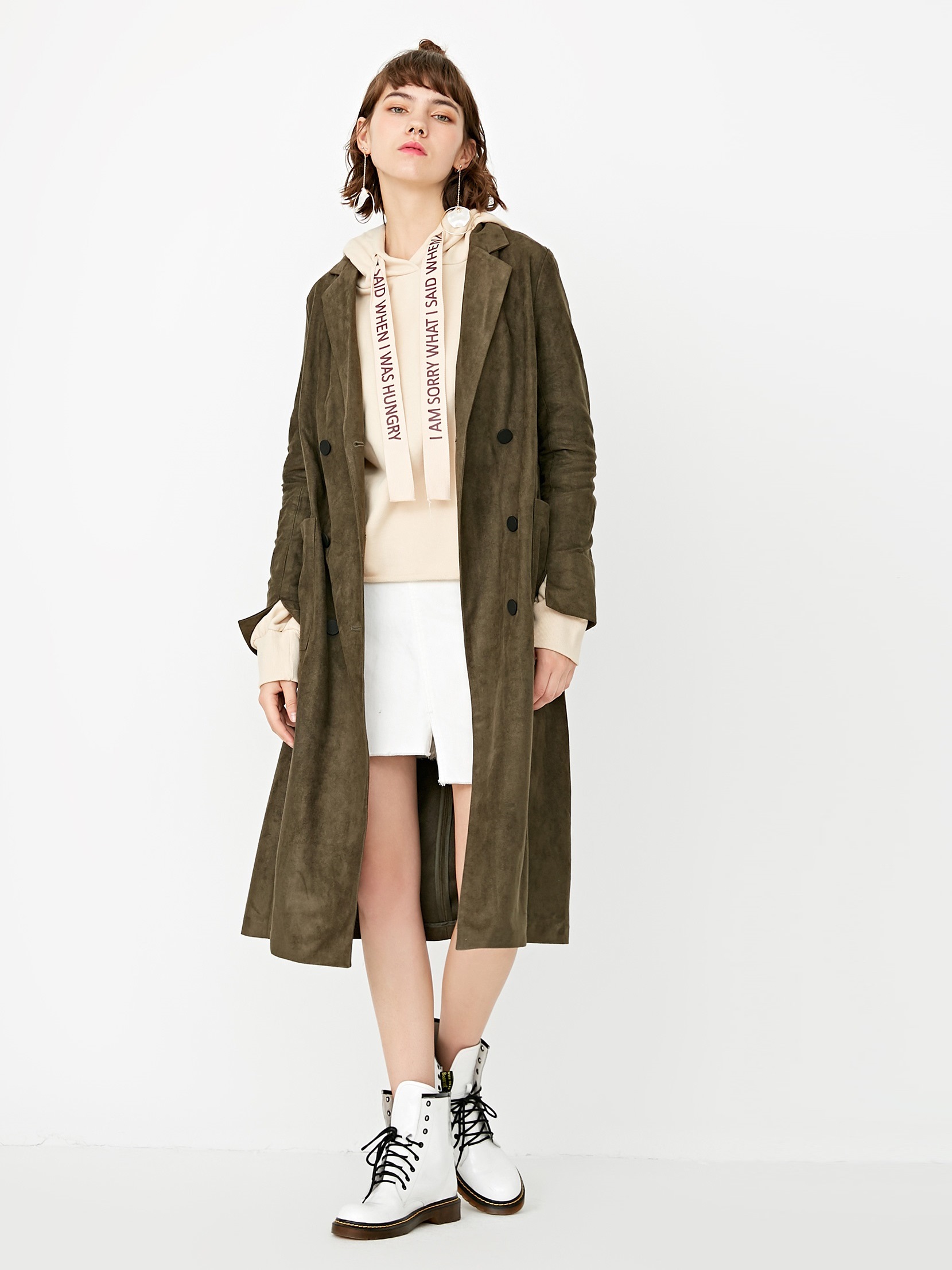 

Тренч из эко-замши Only 117336562  Болотный, Тренч из эко-замши Only 117336562 L Болотный