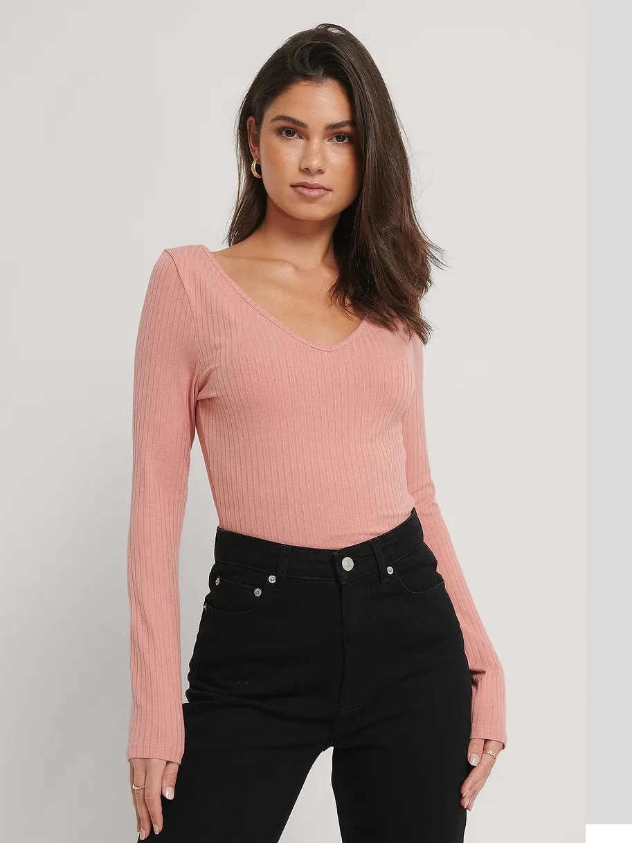 

Рубчатый лонгслив V-образным вырезом NA-KD 1100002080  Розовый, Рубчатый лонгслив V-образным вырезом NA-KD 1100002080 S Розовый