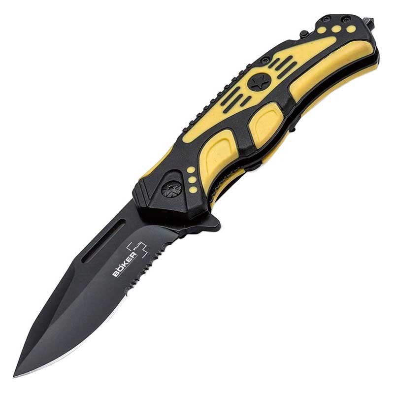 

Нож складной Boker Plus Savior 3 (длина: 211мм, лезвие: 85мм, черное), черный-желтый