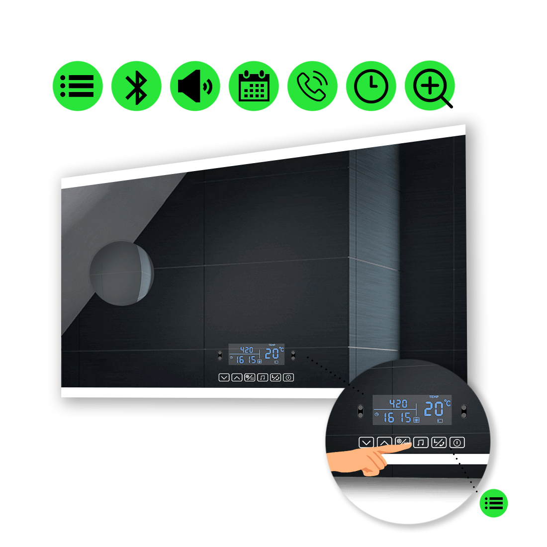 

Зеркало Ines с Led-подсветкой, с мультиблоком, с линзой без подсветки 100x80 см