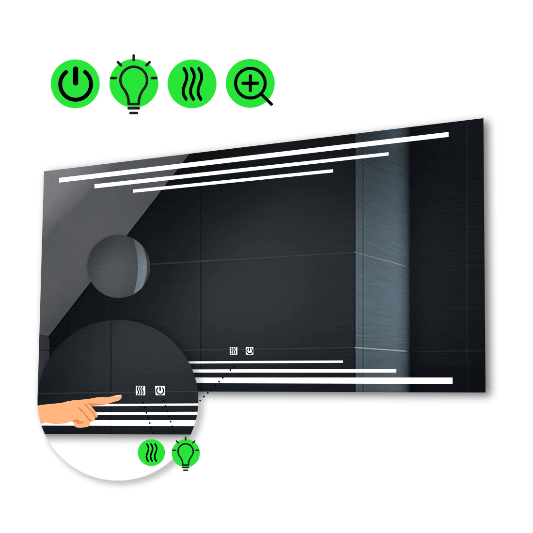 

Зеркало Francisca с Led-подсветкой, двумя сенсорными выключателями, подогревом, лизной без подсветки 80x60 см