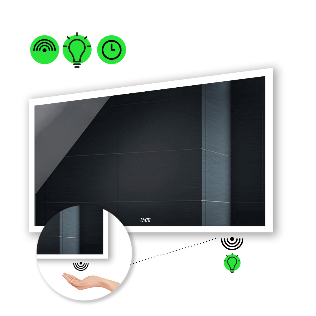 

Зеркало Simphony с Led-подсветкой, ИК включателем, часами 120x100 см