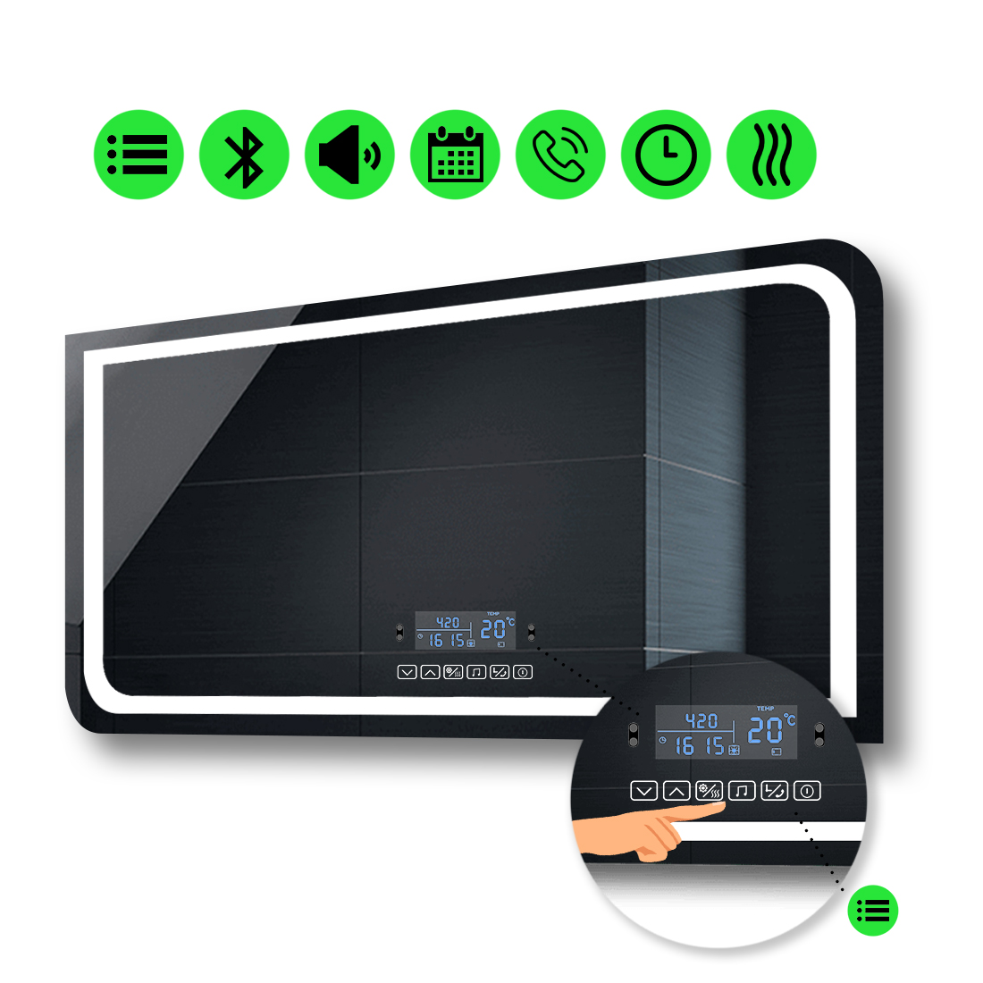 

Зеркало Neomi с Led-подсветкой, с мультиблоком и подогревом 80x70 см