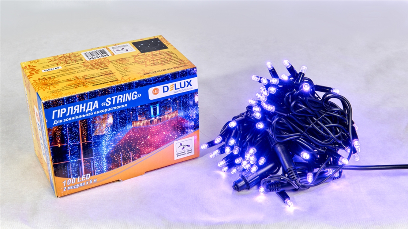 

Светодиодная гирлянда DELUX STRING 100LED 10 м Фиолетовый/Черный IP44 (90015260)