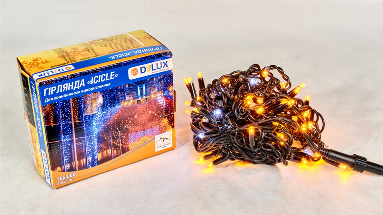 

Светодиодная гирлянда DELUX ICICLE 108LED 2x1 м Белый flash Желтый/Черный IP44 (90015180)