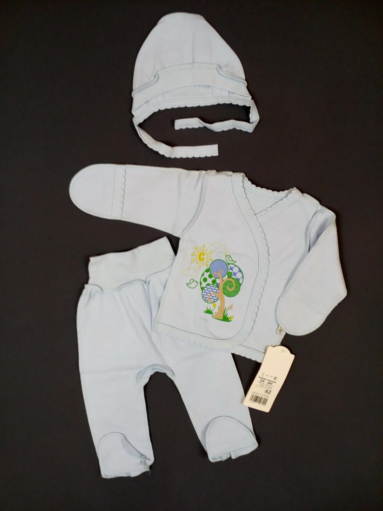 

Комплект (распашонка+ползунки+чепчик) GABBI ОК-ИН 62см голубой 4715