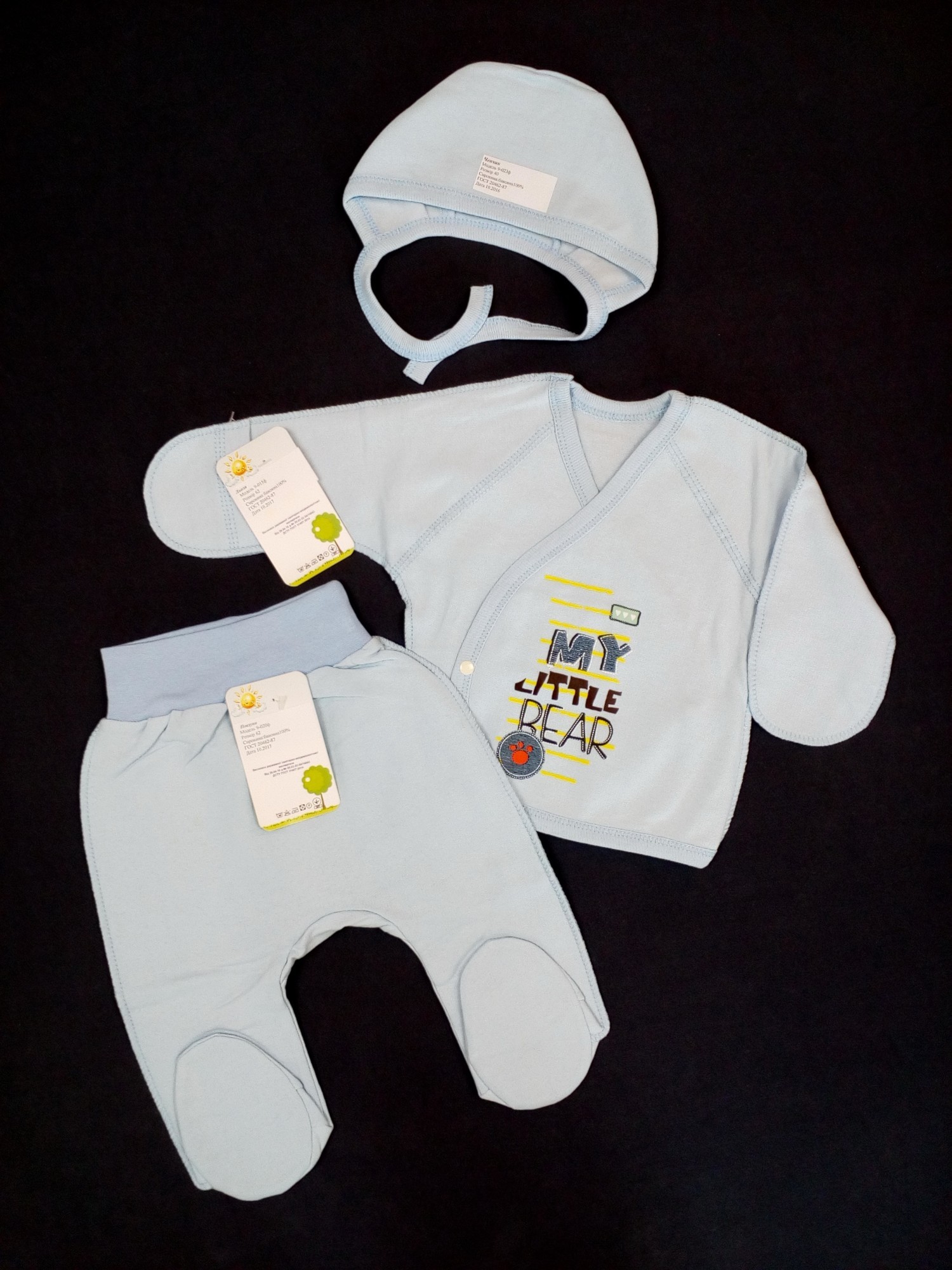 

Комплект распашонка + ползунки + чепчик HappyTot My little bear 9-015ф+9-020ф+9-024ф 62см голубой