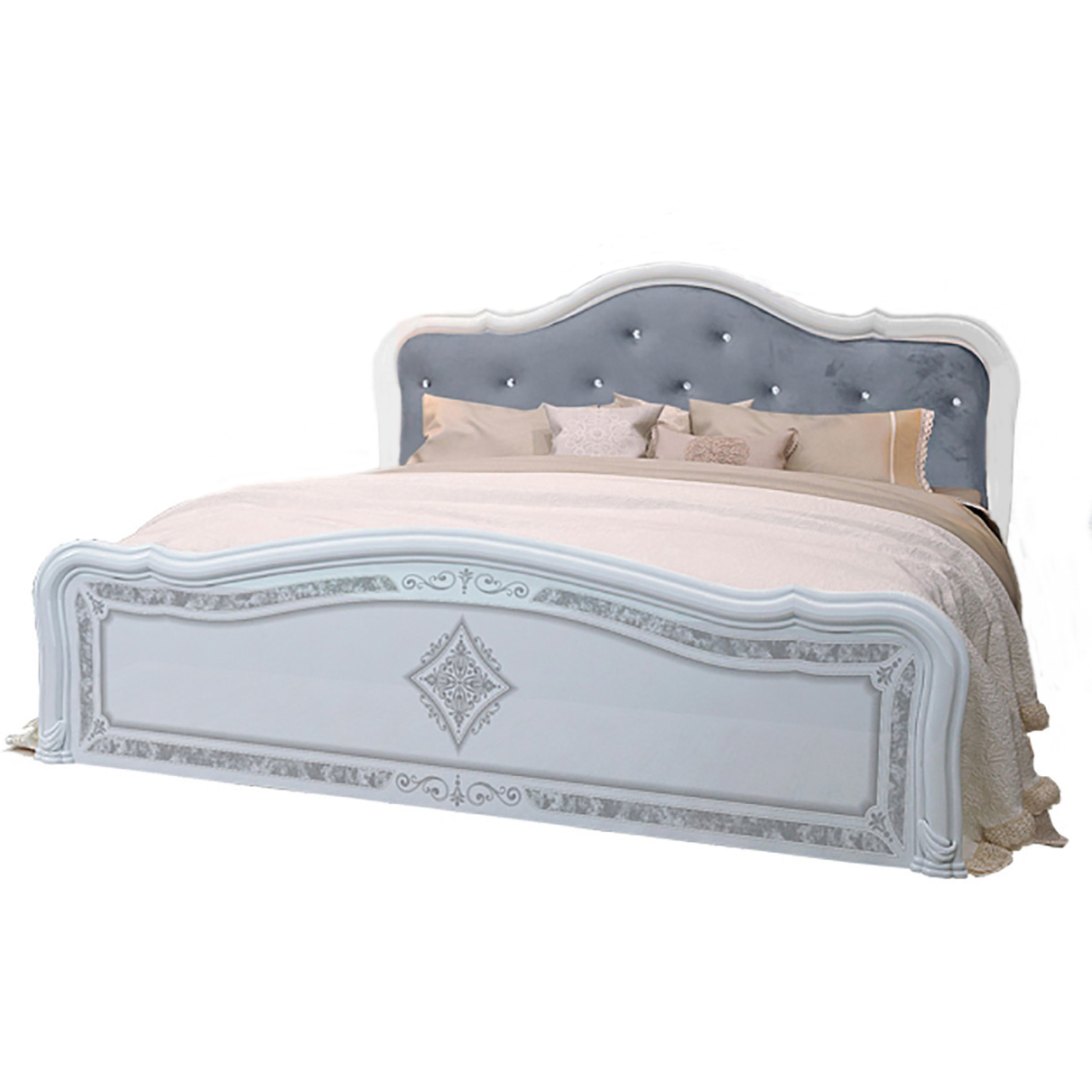 

Кровать двуспальная с мягким изголовьем из ДСП и МДФ 160x200 Луиза Люкс LZ-37-WB MiroMark белый глянец (с каркасом без матраса)