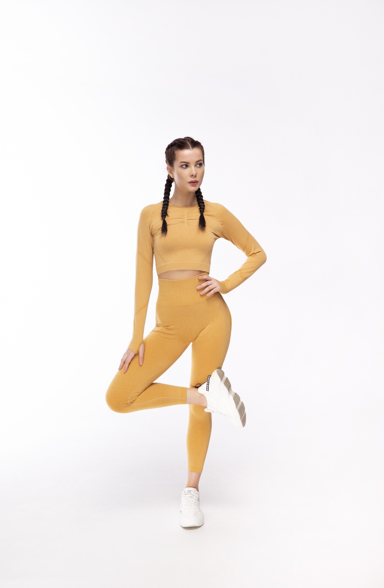 

Бесшовный костюм для фитнеса (леггинсы + рашгард) Fitqode M02 S Желтый