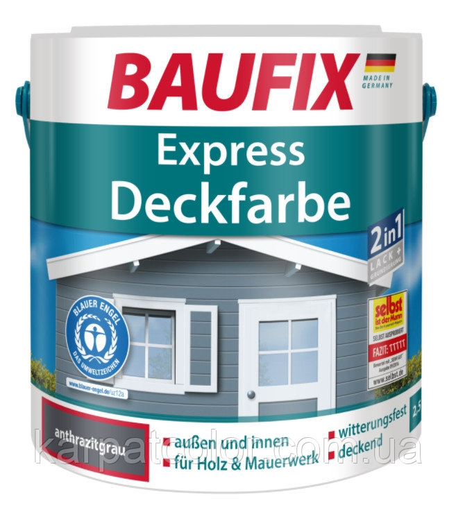 

Водорастворимая эмаль для наружных и внутренних работ BAUFIX Express Deckfarbe (2.5 л) Белая