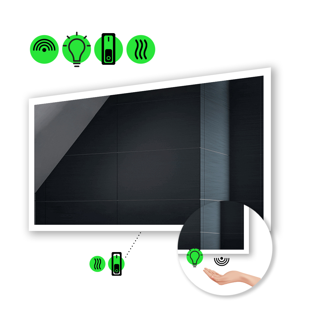 

Зеркало Simphony с Led-подсветкой, ИК включателем, с подогревом с механическим выключателем 120x100 см