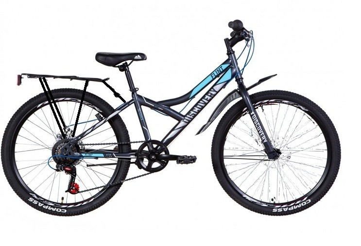 

Велосипед ST 24 Discovery FLINT Vbr 13 черно-синий с серым с багажником зад St, с крылом St 2021