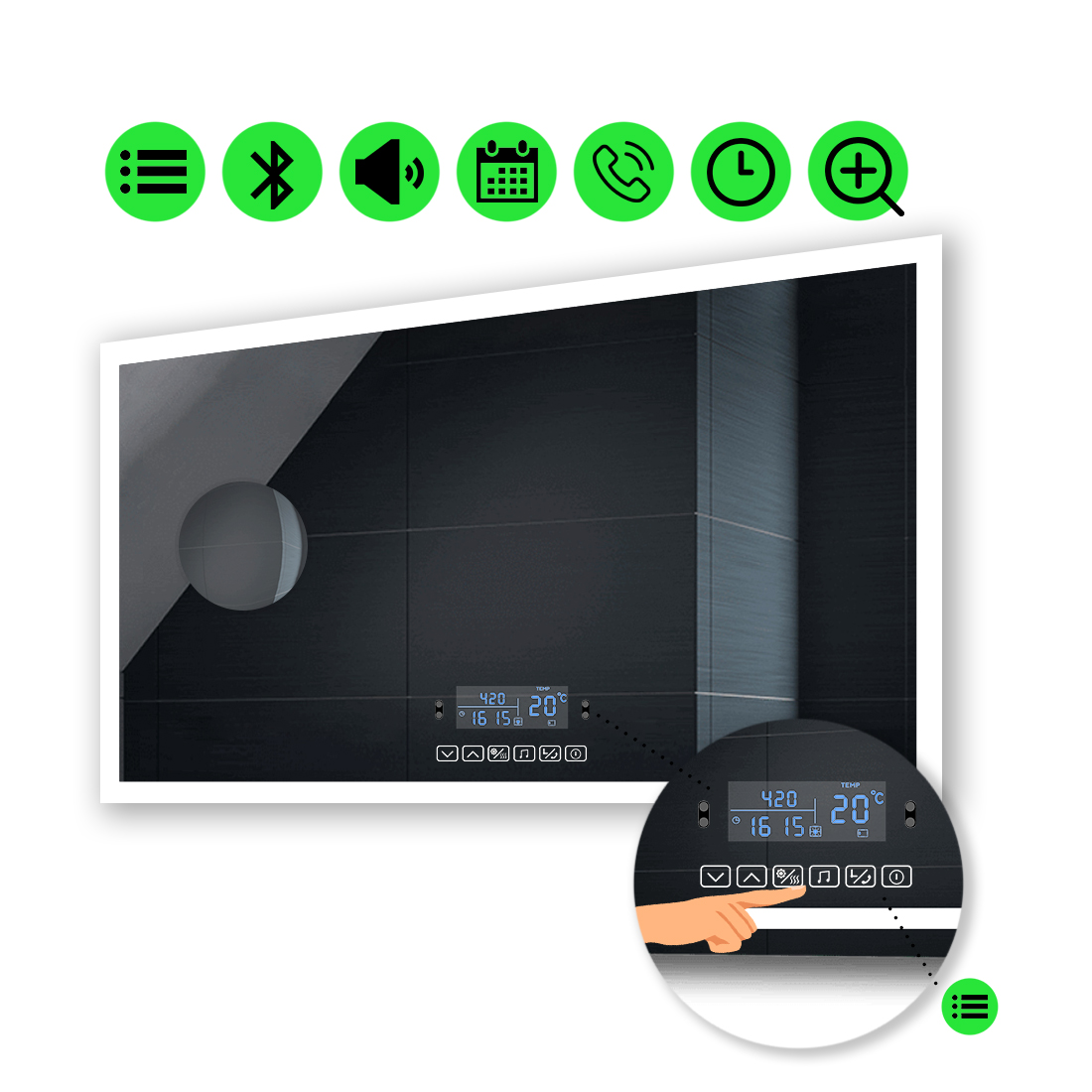 

Зеркало Simphony с Led-подсветкой, с мультиблоком, с линзой без подсветки 100x60 см