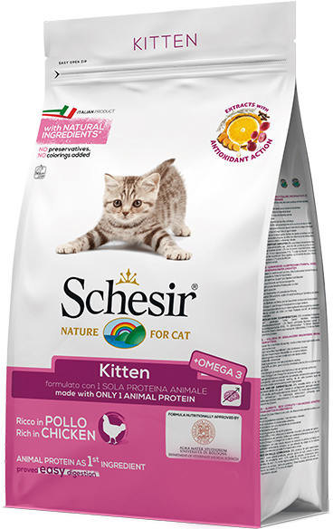 

Сухой монопротеиновый корм для котят Schesir Cat Kitten с курицей 1.5 кг