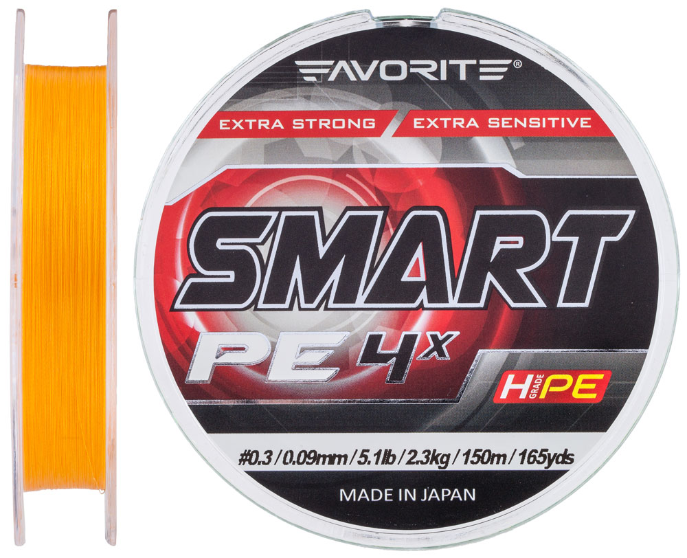 

Шнур Favorite Smart PE 4x 150м (оранж.) #0.3/0.09мм 2.3кг