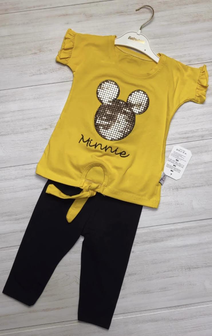 

Модный костюм для девочки Babydoss летний с футболкой и шортами 98 см горчичный